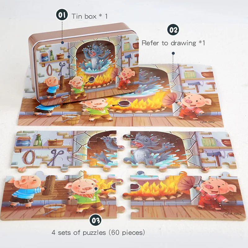60 Piece Kids Jigsaw Puzzle – Cartoon Animal & Vehicle
