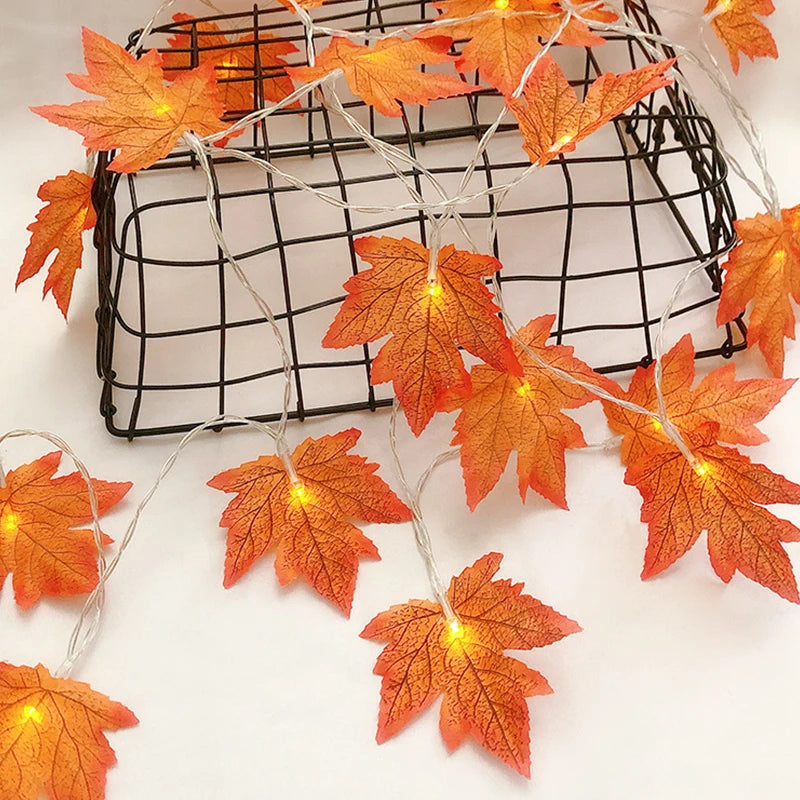 Artificial Maple Leaf LED String Lights for Fall & Christmas Decor