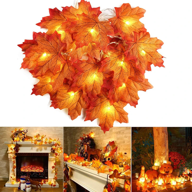 Artificial Maple Leaf LED String Lights for Fall & Christmas Decor