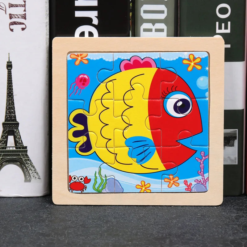 Wooden Animal Tangram Puzzle – 3D Cartoon Jigsaw