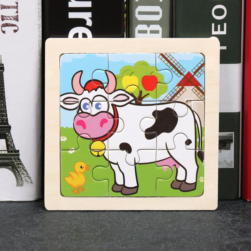 Wooden Animal Tangram Puzzle – 3D Cartoon Jigsaw