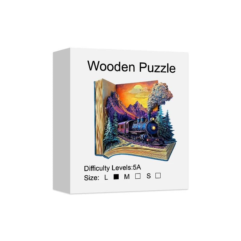 Wooden Jigsaw Puzzle for Adults Unique Train Shape Art Puzzle