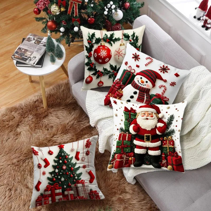Christmas Pillow Cover 45x45cm Snowman Santa Throw Cushion Decor
