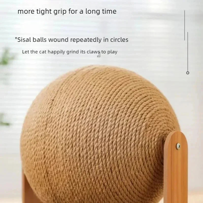 5A-Cat Scratching Ball Wooden Cat Scratcher  Natural Sisal Scratch Board Scratching Column Wear-Resistant Paw Wood Scraper