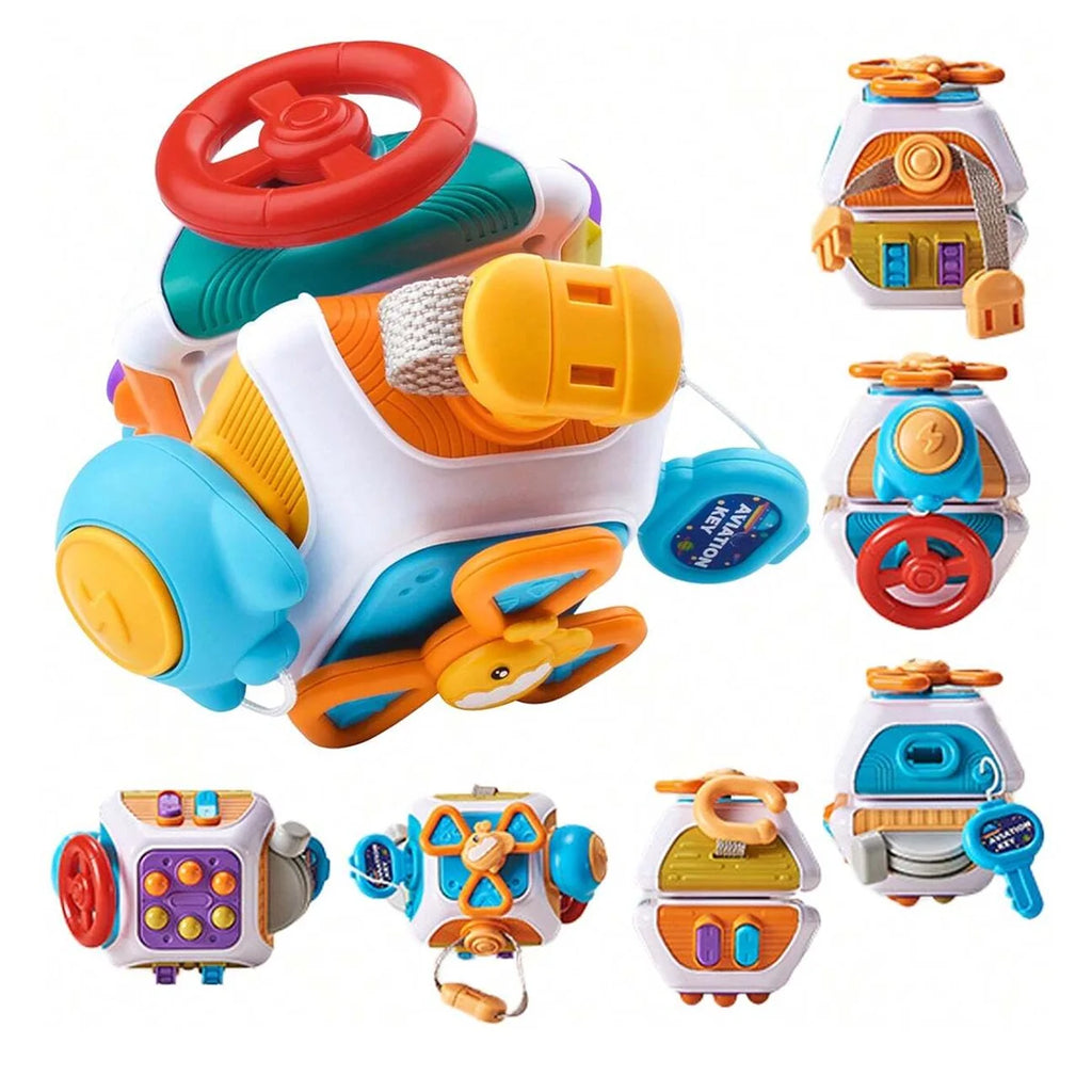 Montessori Busy Board Cube – 10-in-1 Sensory Toy for Toddlers