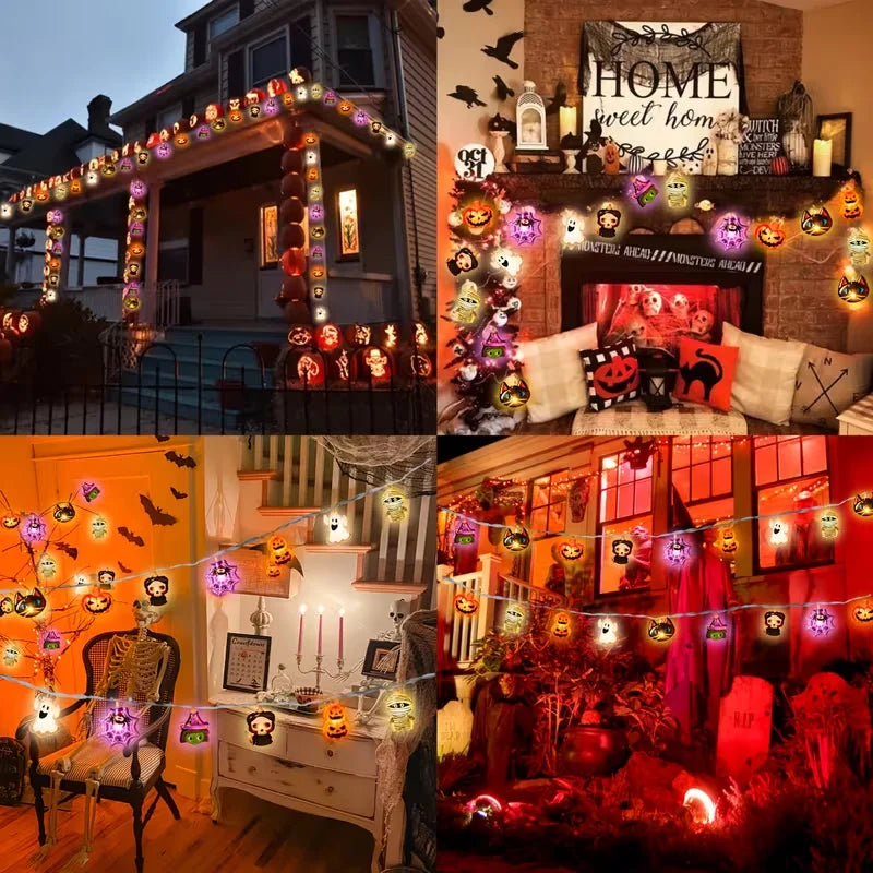 Halloween LED String Lights with Ghost, Pumpkin & Skeleton Designs