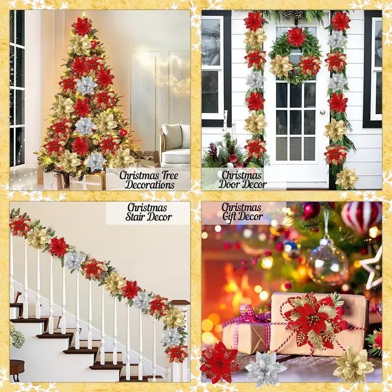 Christmas Artificial Flowers Glitter Tree Hanging Ornaments