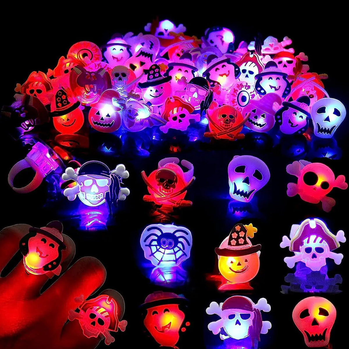 Halloween Light Up Rings – 50 Pcs LED Party Favors