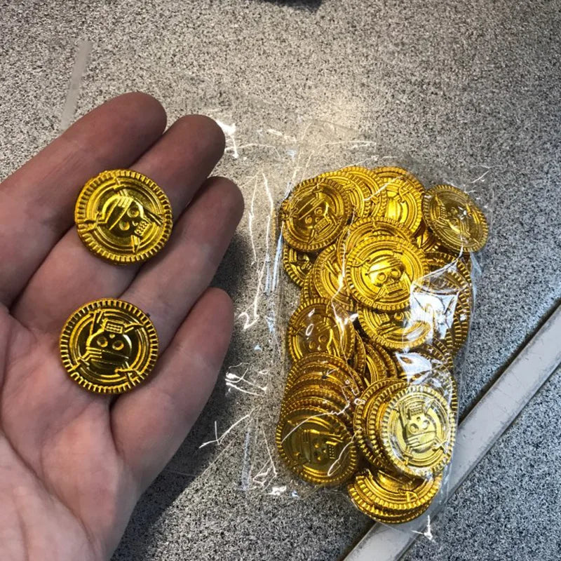 Plastic Pirate Gold Coins for Treasure Hunts & Party Favors