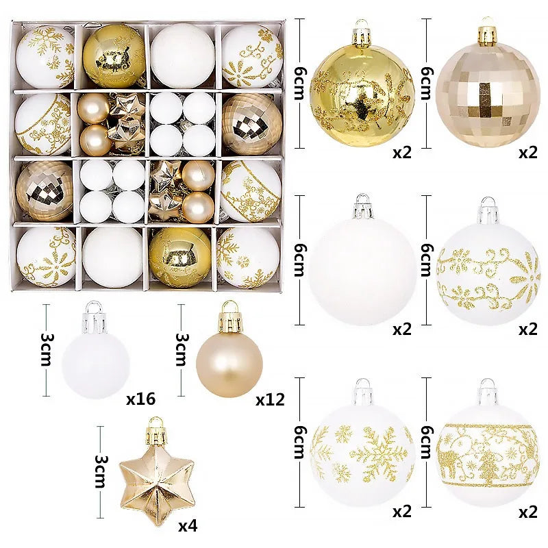 Christmas Ball Ornaments 44 Pcs 3-6CM Christmas Tree Decor Set