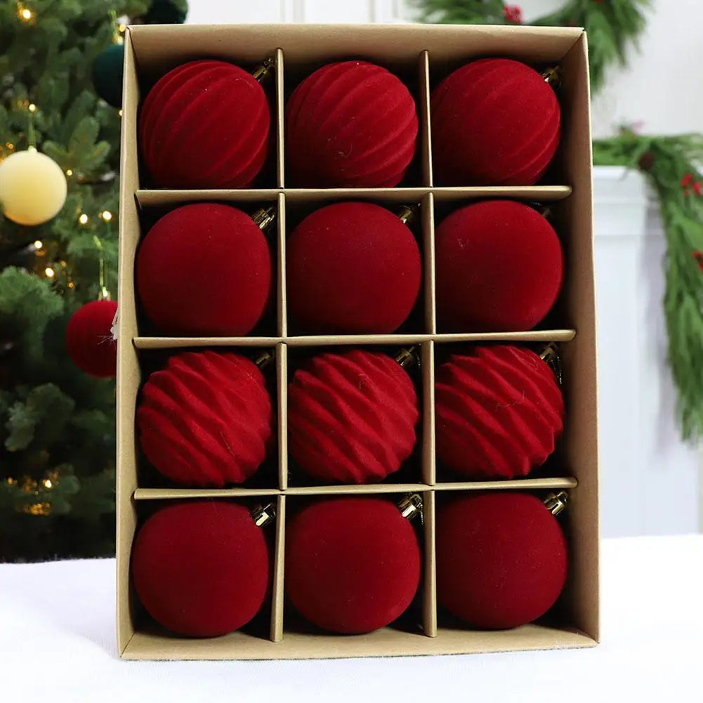 Christmas Ball Ornaments 12 Pcs Flocked Velvet Tree Decorations