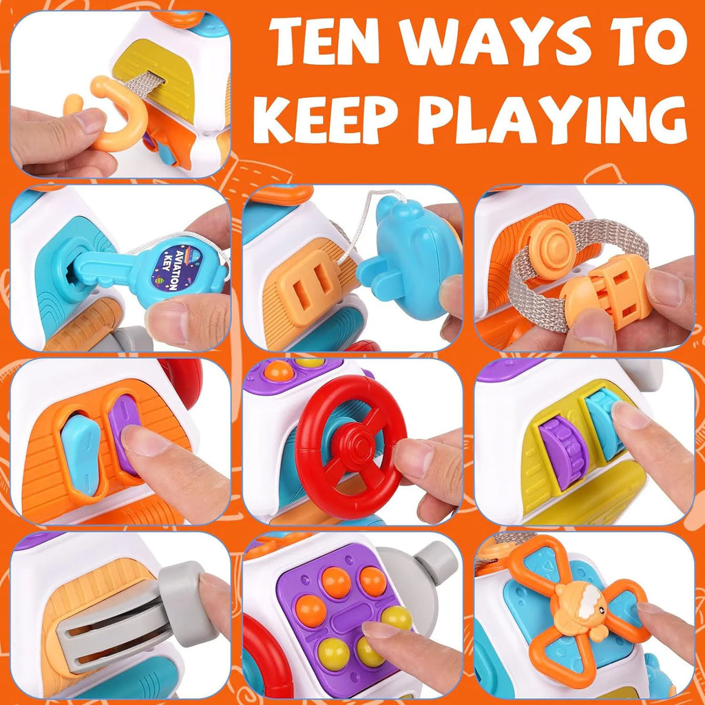Montessori Busy Board Cube – Toddler Sensory Travel Toy