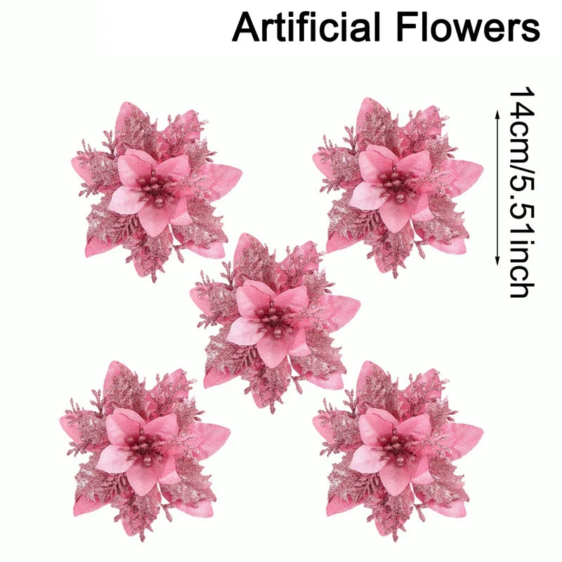 Christmas Artificial Flowers Glitter Tree Hanging Ornaments
