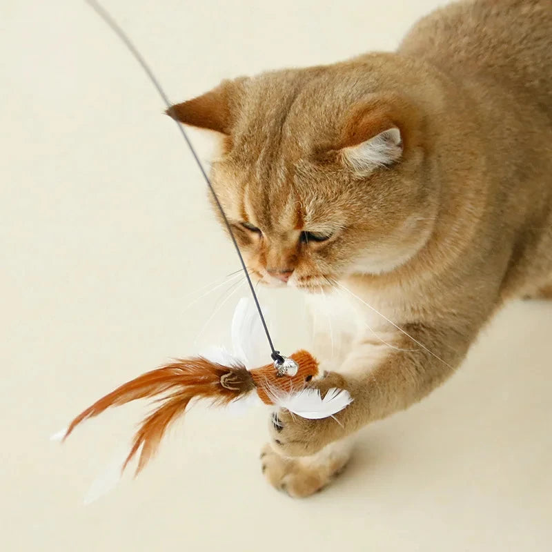 Feather Cat Wand Toy – Interactive Teaser with Bell