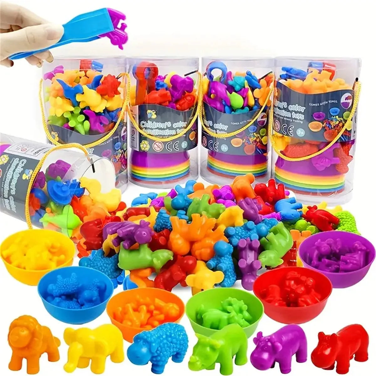 Rainbow Counting and Sorting Toy Set with Tweezers for Kids