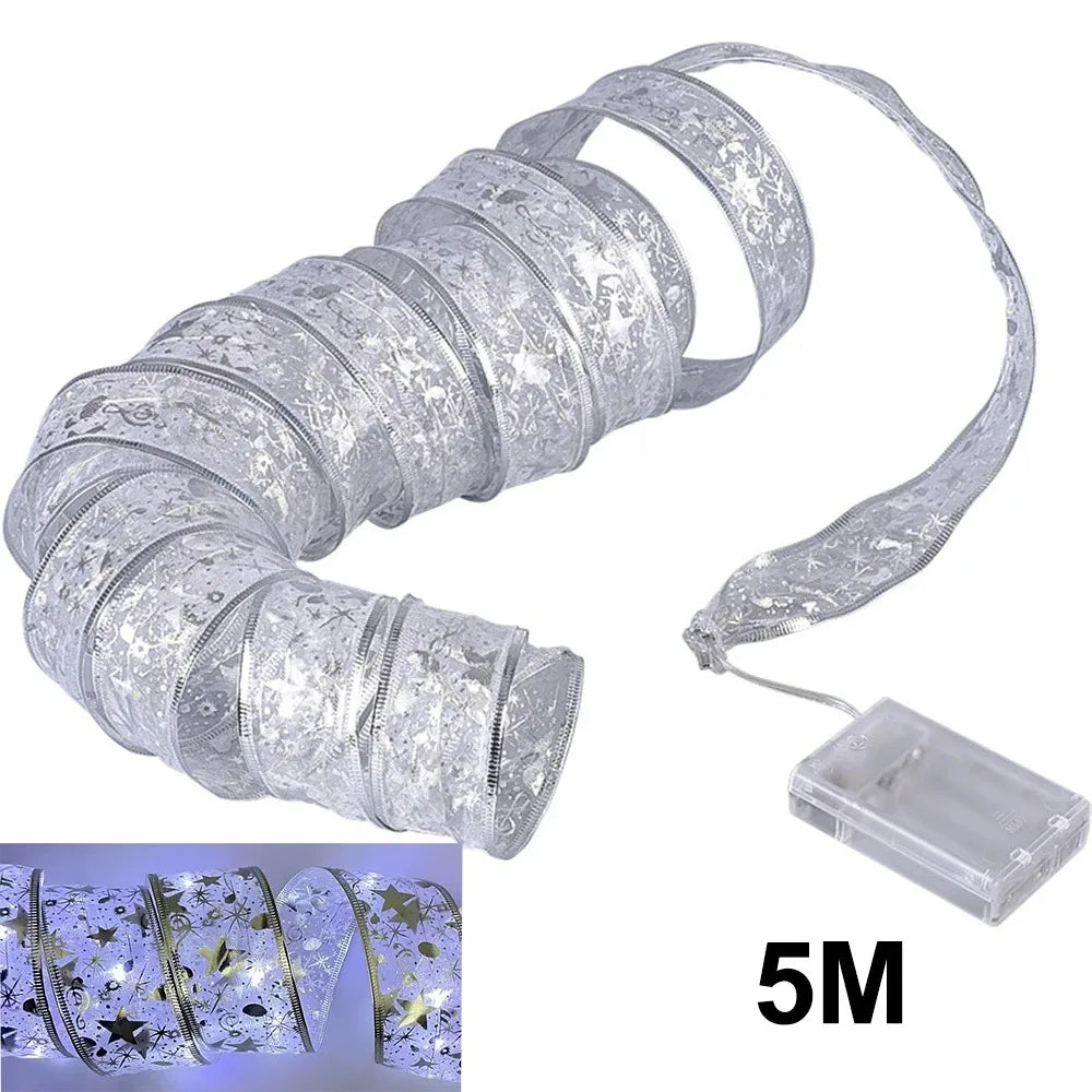 Christmas Ribbon String Lights DIY Fairy Light Tree Decoration