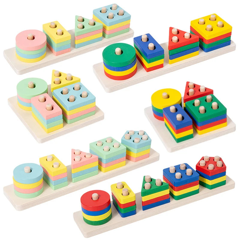 Wooden Building Blocks – Montessori Shape Matching Puzzle