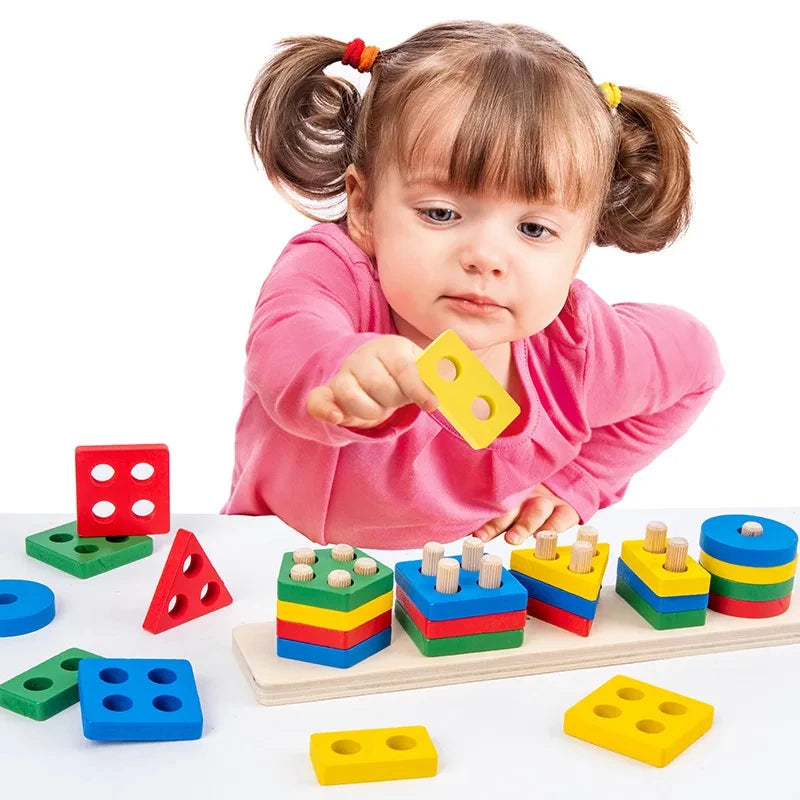 Wooden Shape Sorting Toy – Montessori Blocks & Puzzle