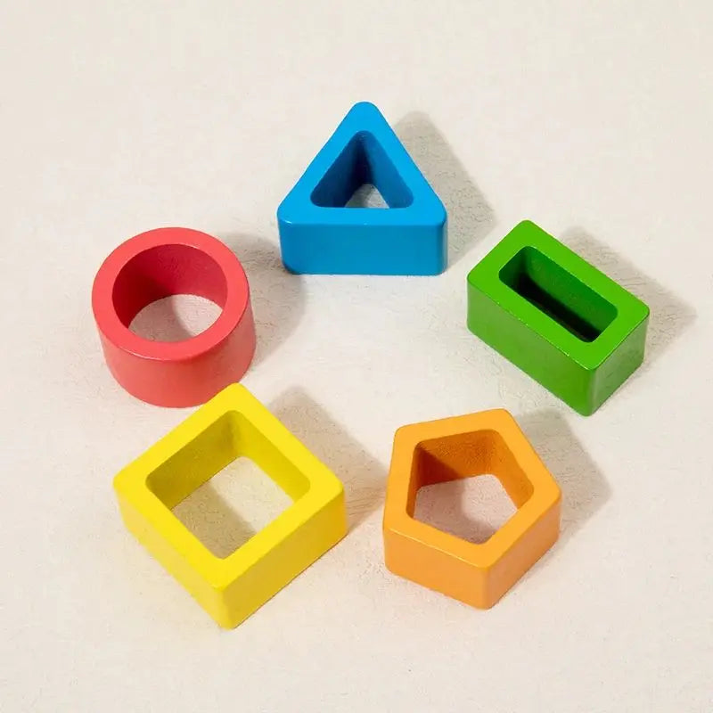 Wooden Shape Sorting Toy – Montessori Stacking Puzzle for Kids