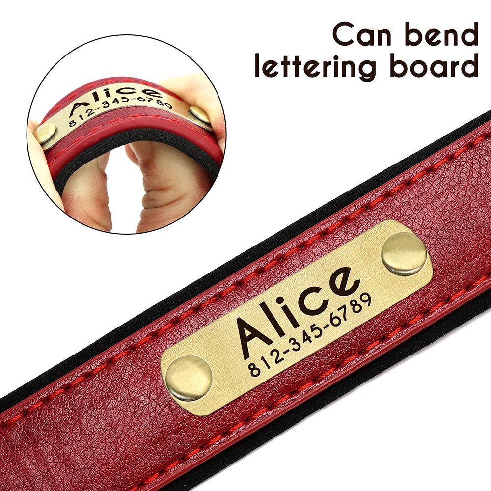 Personalized Leather Dog Collar – Engraved Nameplate & Leash Set