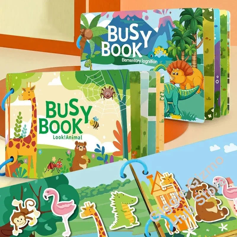 Busy Book for Toddlers Ages 2-6 Quiet Book Preschool Learning Activity Reusable Sticker & Velcro Matching Montessori Fine Mot