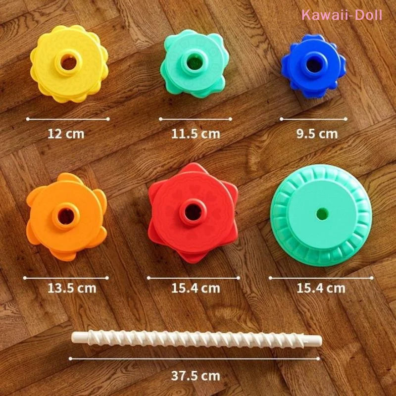 [DO]1 Set Baby Spinning Stacking Puzzle Toys Montessori Rotating Rainbow Tower Children Develop Motor Skills Game Kids Gift[DO]