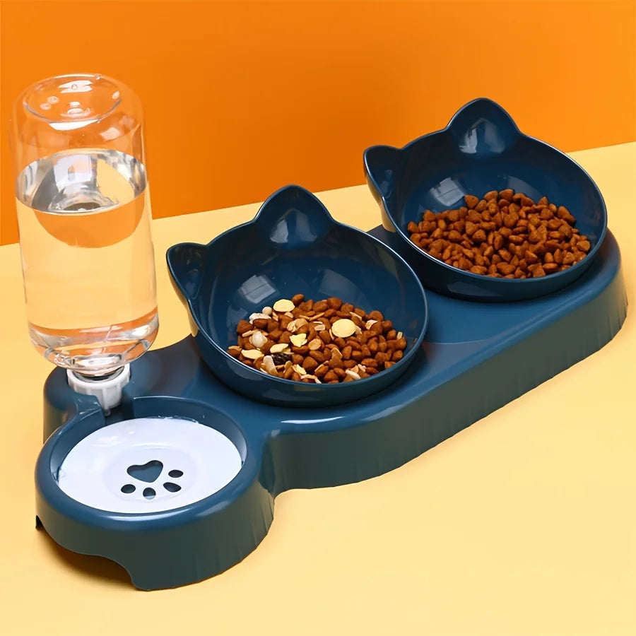 3-in-1 Elevated Cat Food and Water Bowl Set with Dispenser