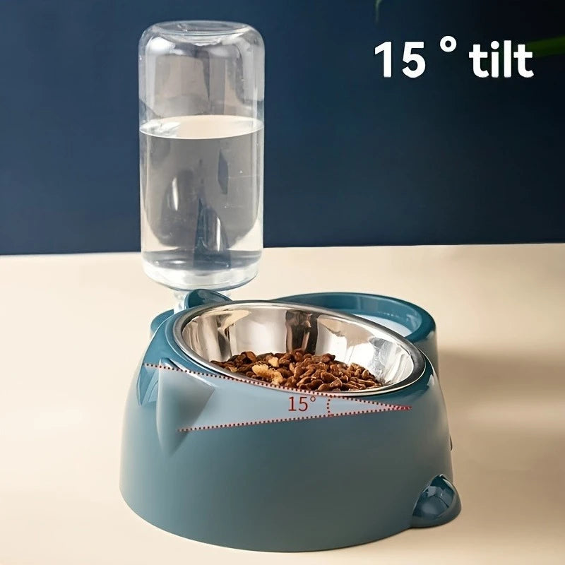 Automatic Pet Feeder and Water Dispenser, Integrated Feeding System for Cats and Dogs,No Battery or Power Needed, slanted mouth