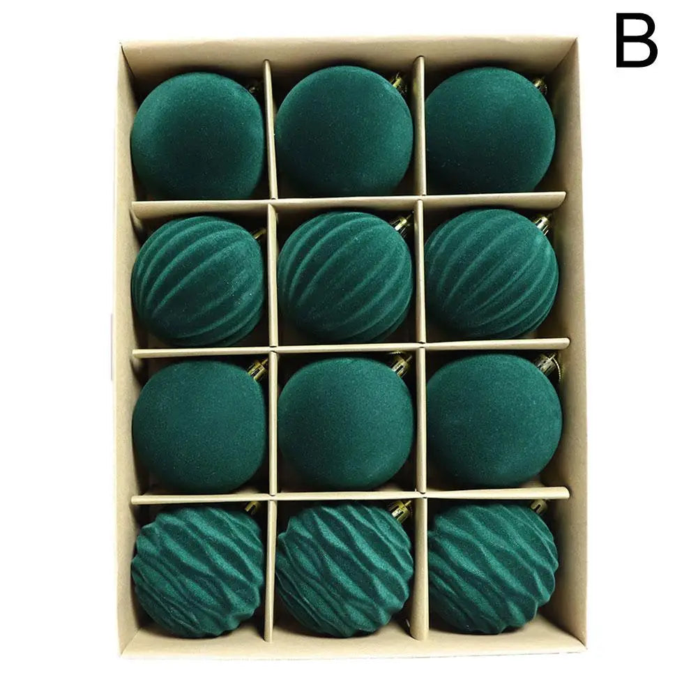 Christmas Ball Ornaments 12 Pcs Flocked Velvet Tree Decorations