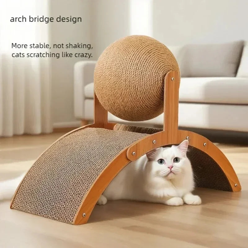 5A-Cat Scratching Ball Wooden Cat Scratcher  Natural Sisal Scratch Board Scratching Column Wear-Resistant Paw Wood Scraper