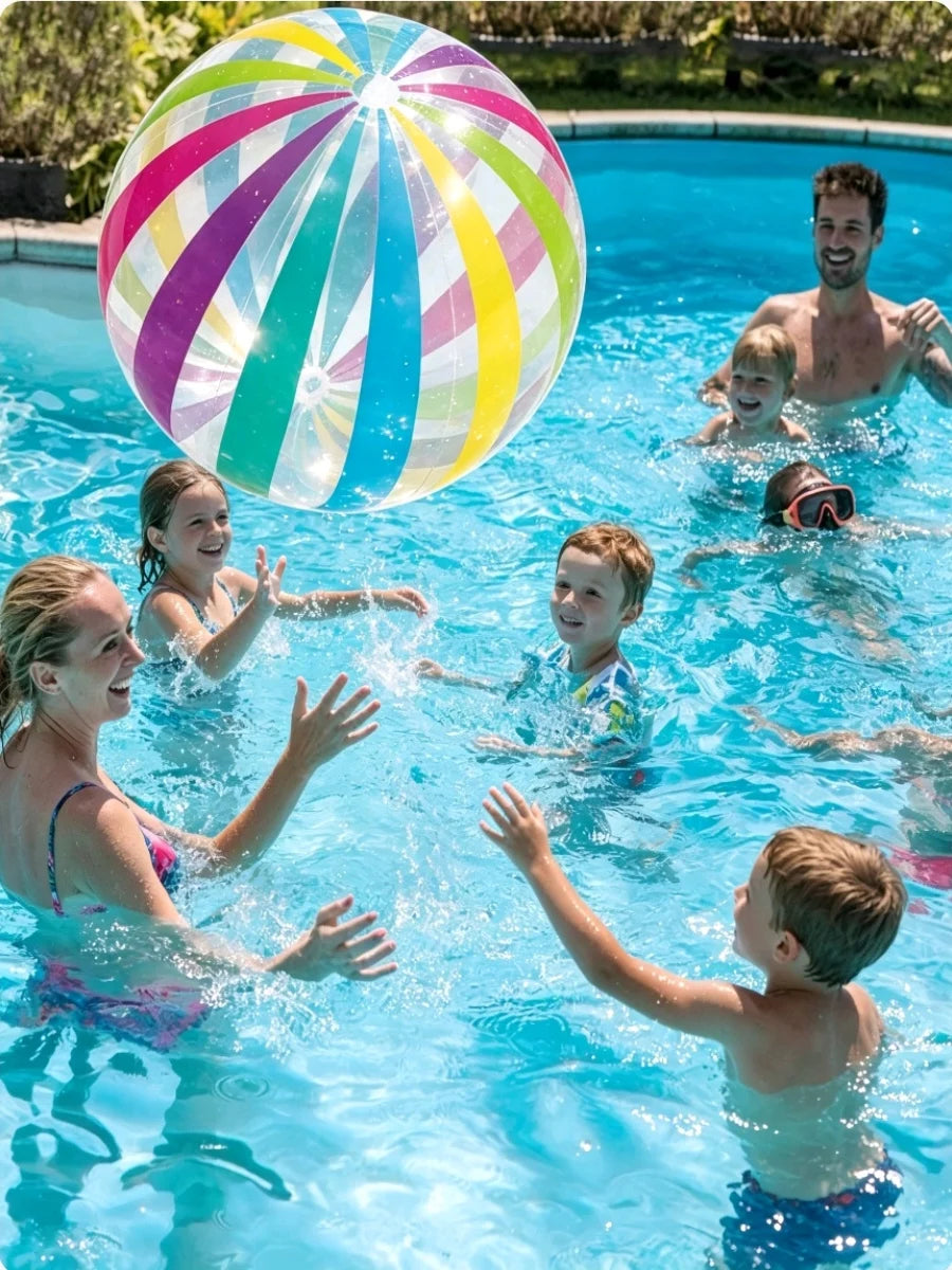Inflatable Beach Ball – Colorful Transparent Striped Pool Ball