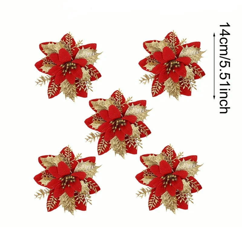 Christmas Artificial Flowers Glitter Tree Hanging Ornaments