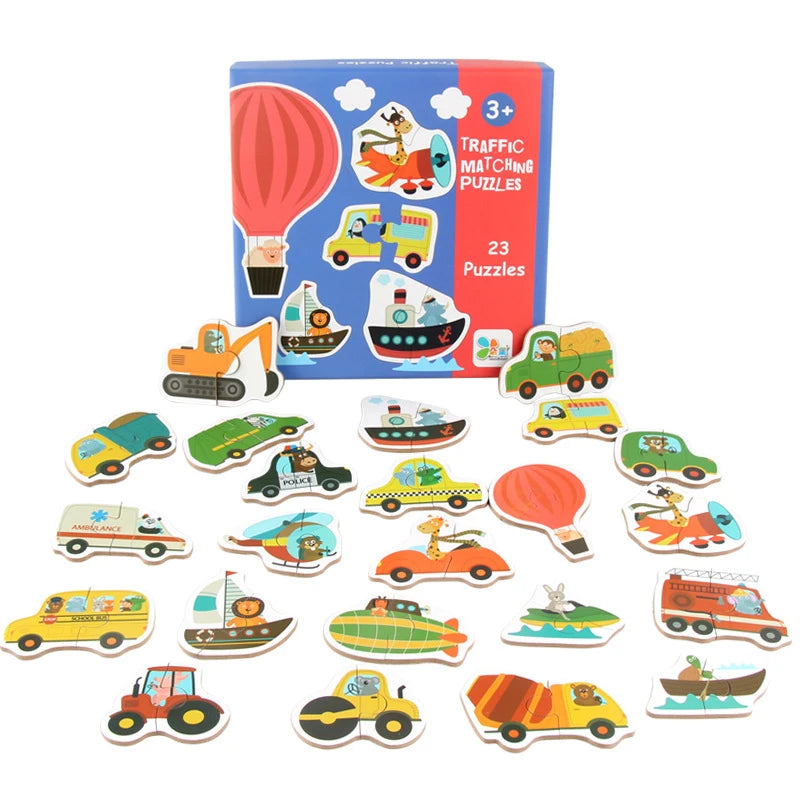 Wooden Matching Puzzle Kids Animal Fruit Traffic Jigsaw Toy