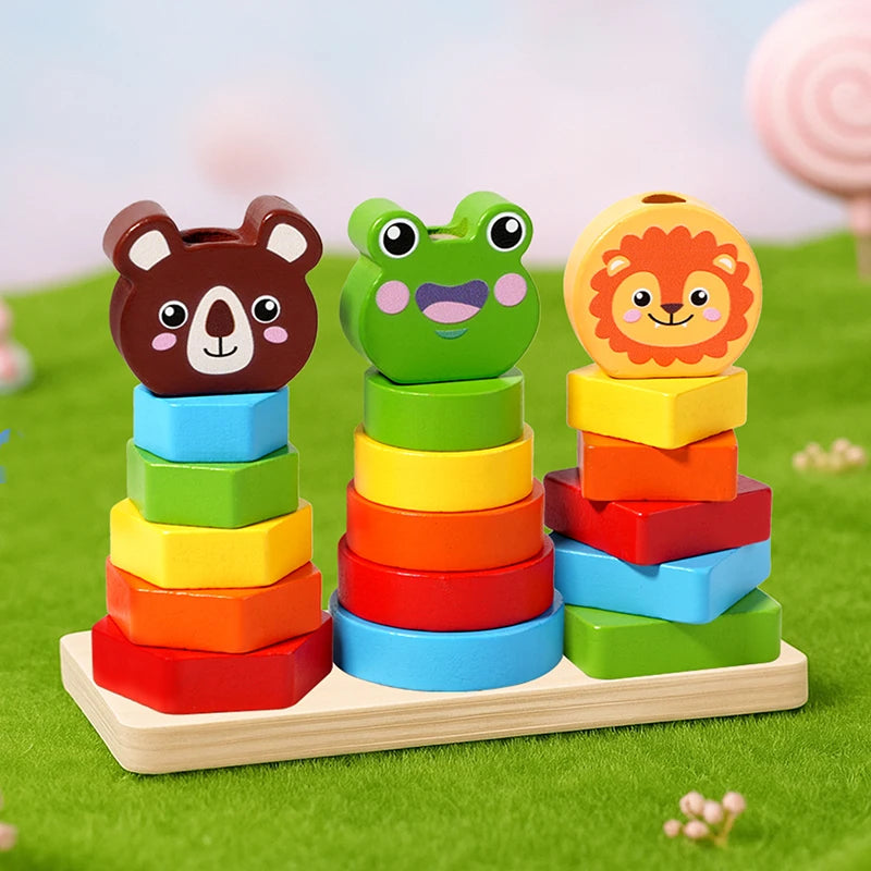 Wooden Shape Sorting Toy – Montessori Stacking Puzzle for Kids
