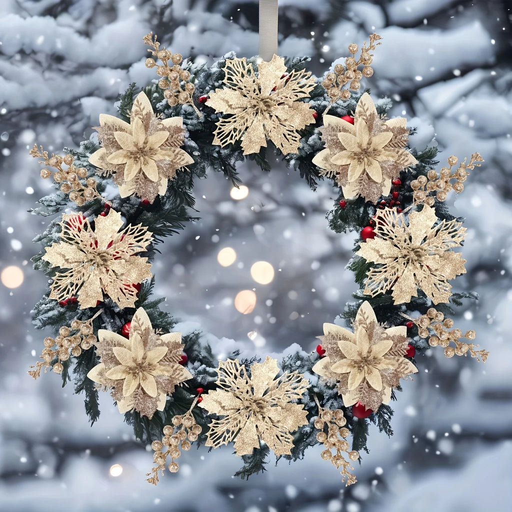 Christmas Artificial Flowers Glitter Berry Bouquet Tree Decor