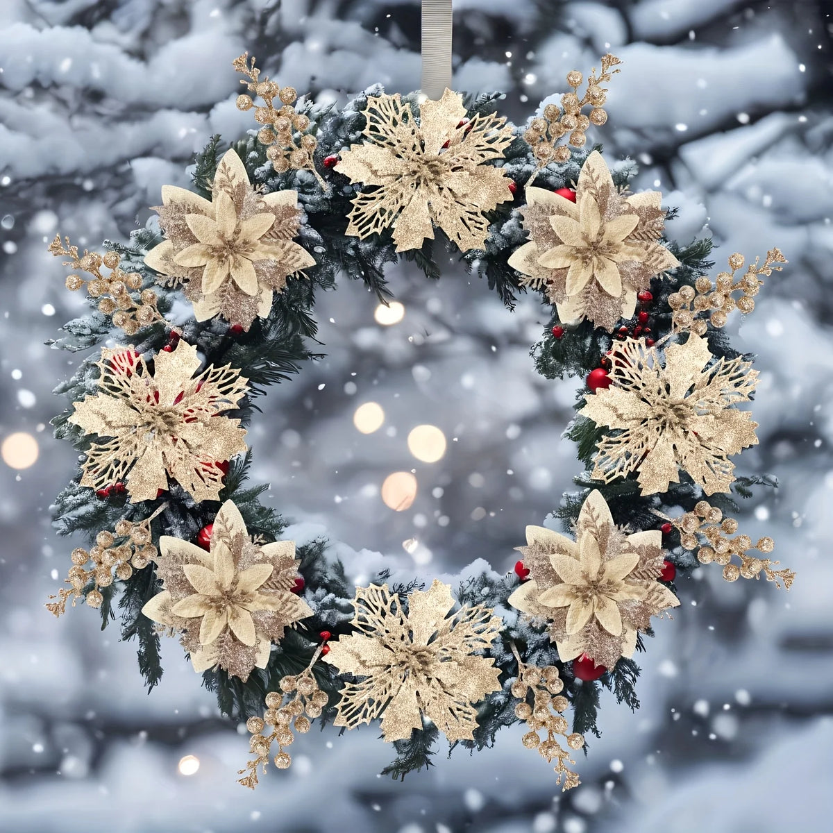 Christmas Artificial Flowers Glitter Berry Bouquet Tree Decor
