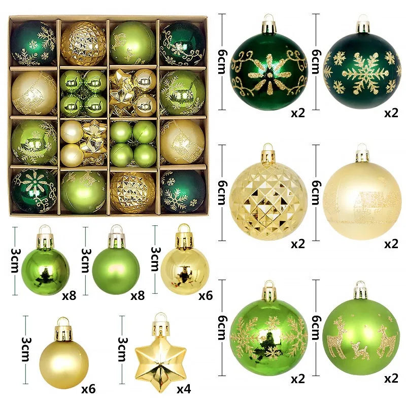 Christmas Ball Ornaments 44 Pcs 3-6CM Christmas Tree Decor Set