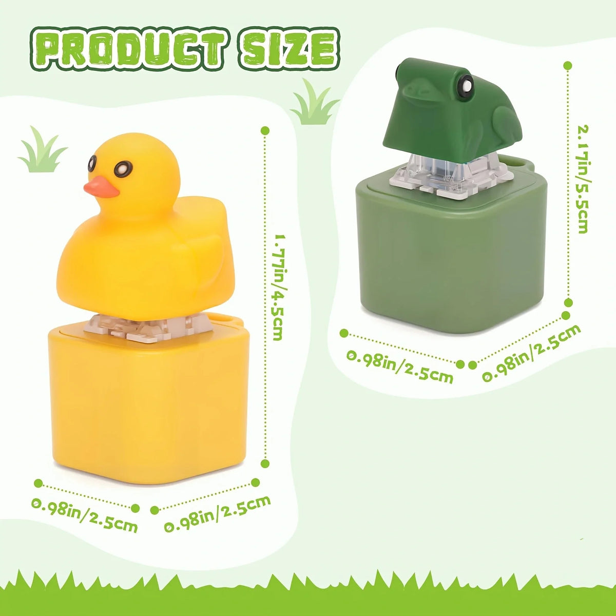 Small Yellow Duck and Frog Keychain, Duck Frog Clicker with LED Light, Adult Stress Relieving and Anxiety Sensing Toy