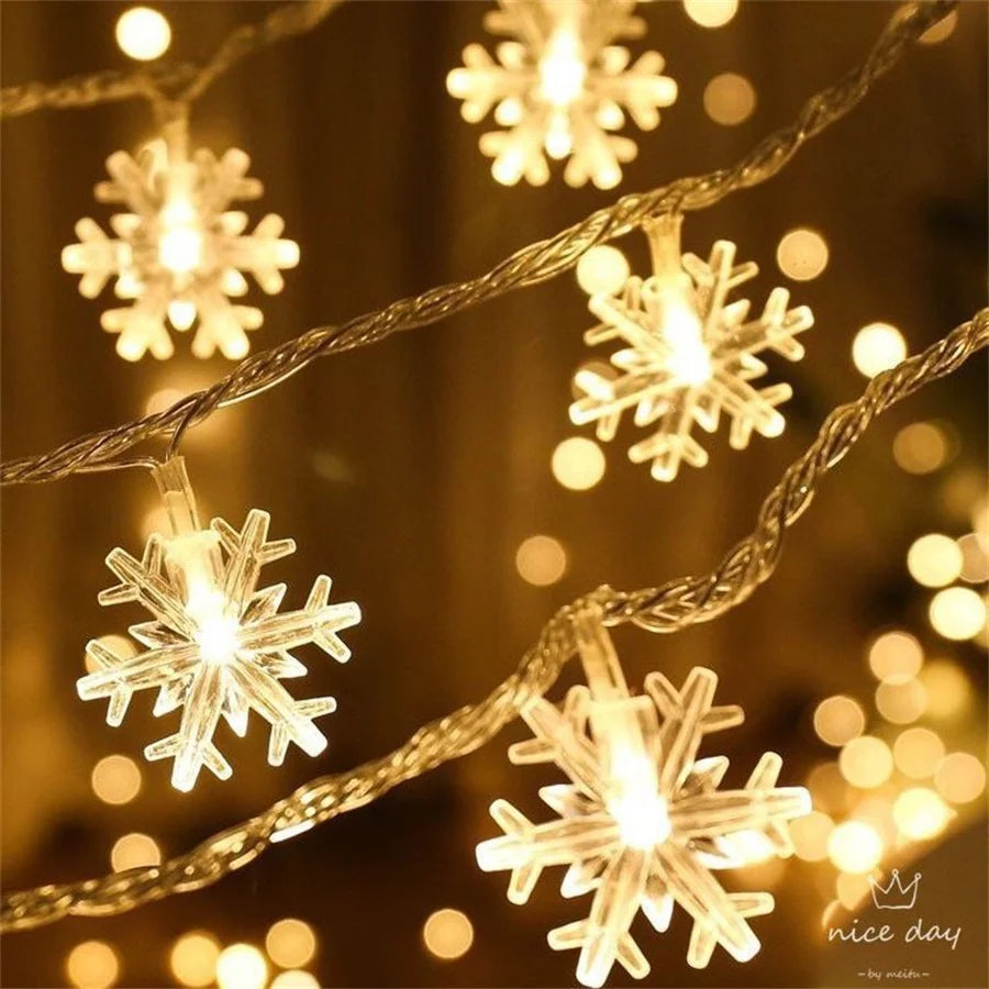 Christmas Snowflake String Lights 10/20/40 LED USB Battery Lights