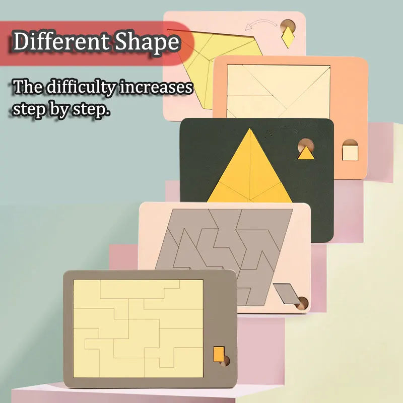Wooden Geometric Puzzle – Tangram Pattern Blocks Brain Teaser