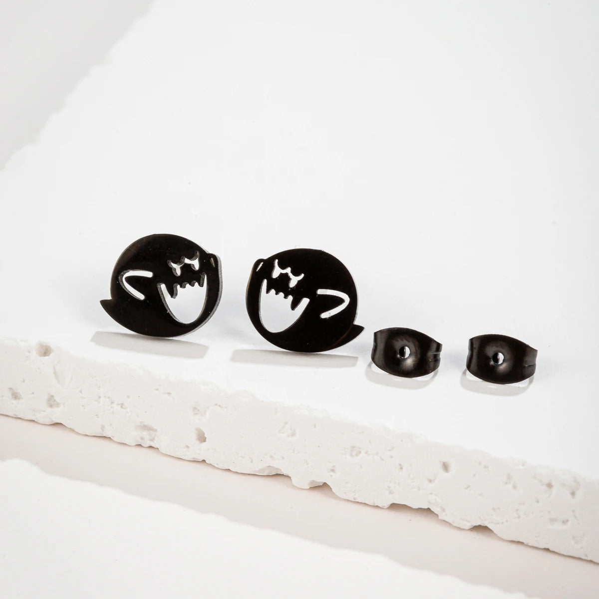1 Pair Stainless Steel Cute Cartoon Earrings Stud Black Funny Ghost Earings Halloween Jewelry Minimalist