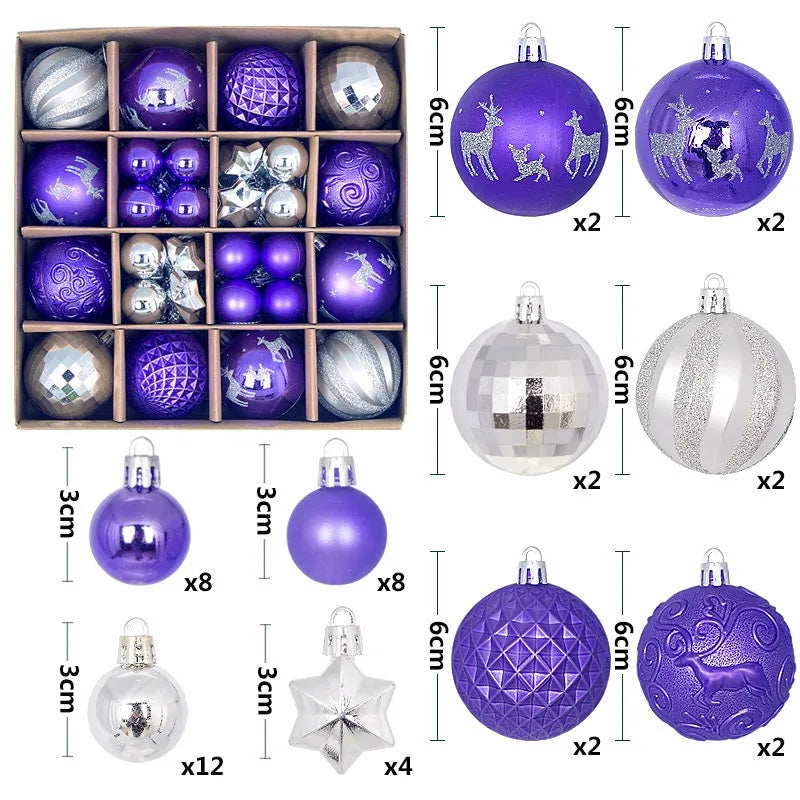 Christmas Ball Ornaments 44 Pcs 3-6CM Christmas Tree Decor Set