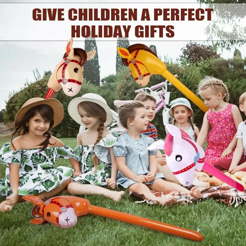 Inflatable Horse Head Stick Toy for Western & Halloween Parties