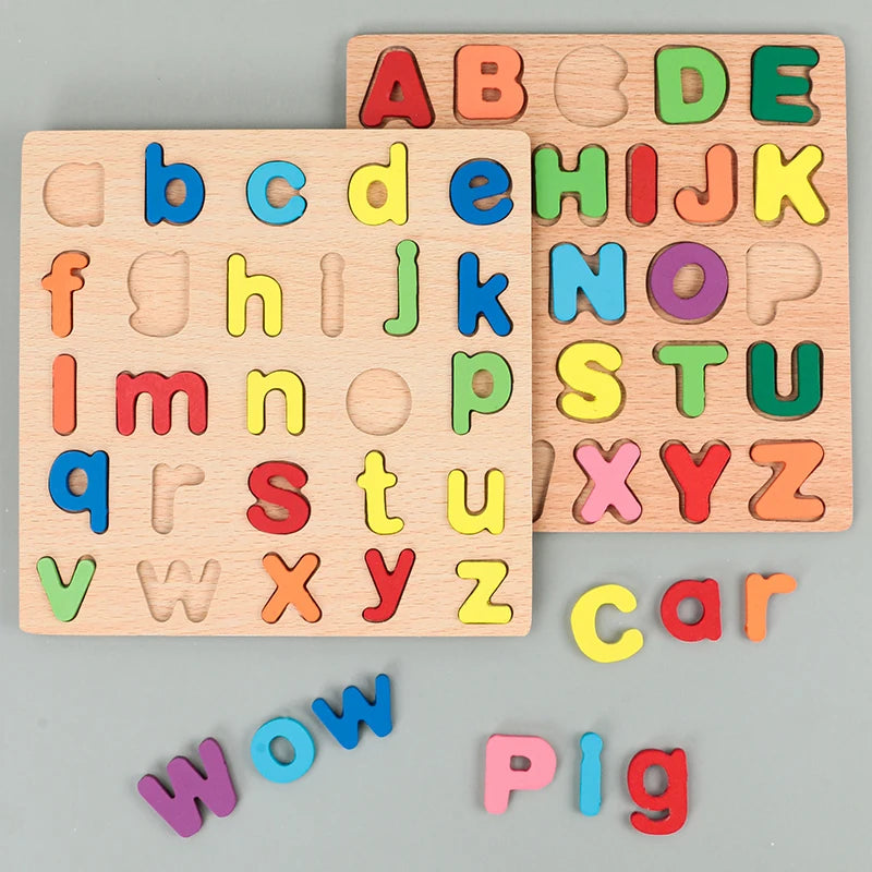 Wooden ABC Puzzle Uppercase Lowercase Alphabet Learning Toy