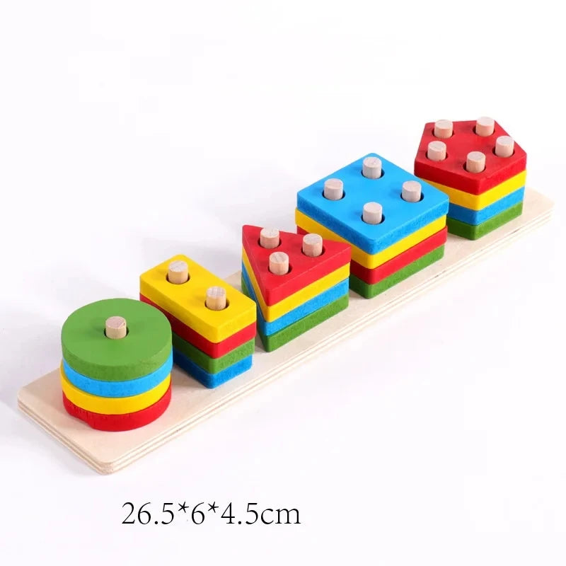 Wooden Shape Sorting Toy – Montessori Blocks & Puzzle