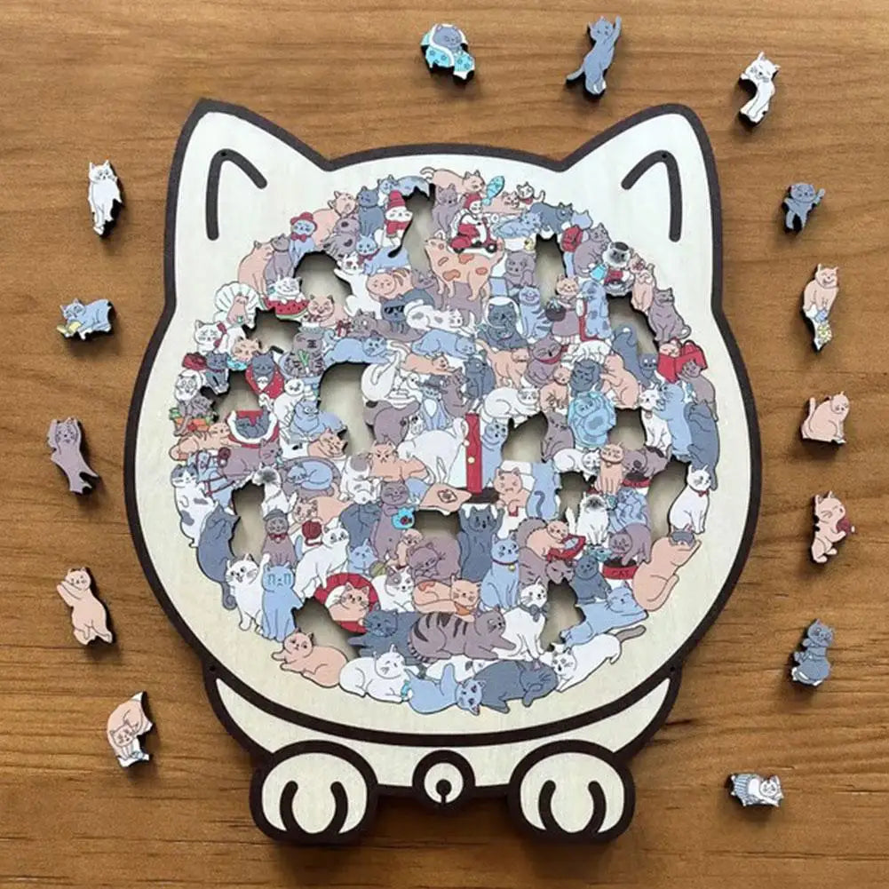 Cat Wooden Jigsaw Puzzle – 135-Piece Irregular Cat-Shaped Game