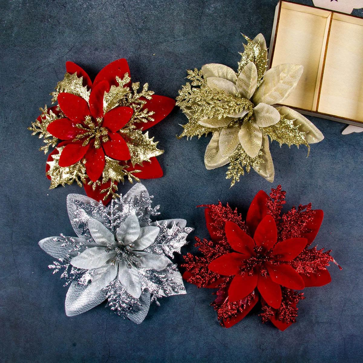 Christmas Poinsettia Flowers Artificial Tree Ornaments 5/10/15/20 Pcs
