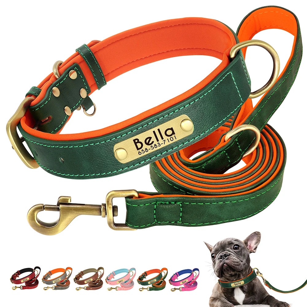 Personalized Dog Collar and Leash Set – PU Leather ID