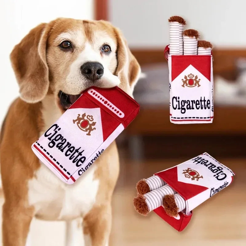 Funny Cigarette-Shaped Plush Dog Chew Toy – Soft Fleece