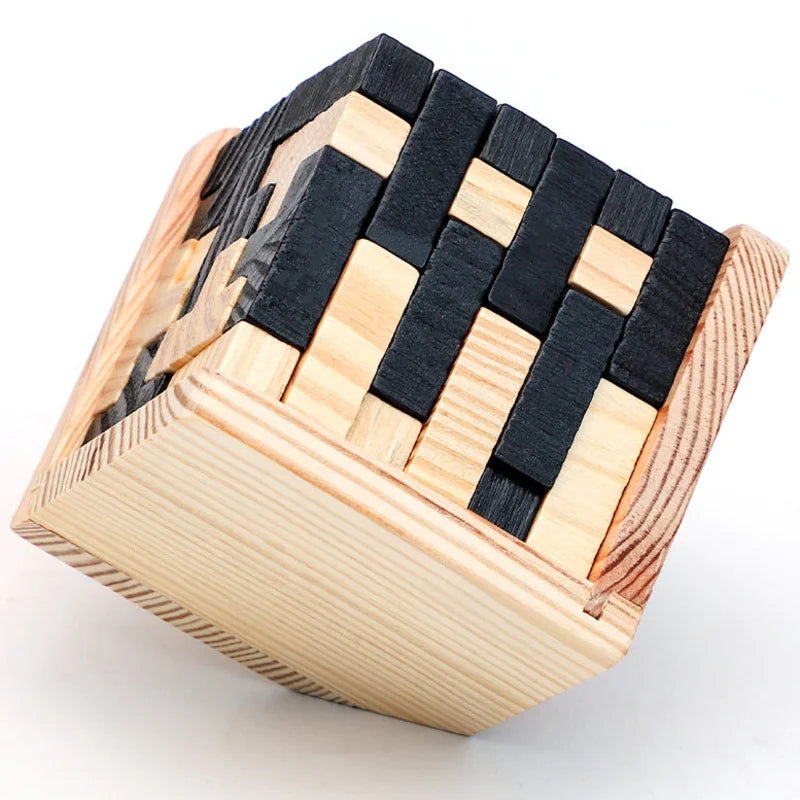 3D Cube Wooden Puzzle – Interlocking Luban Brain Teaser